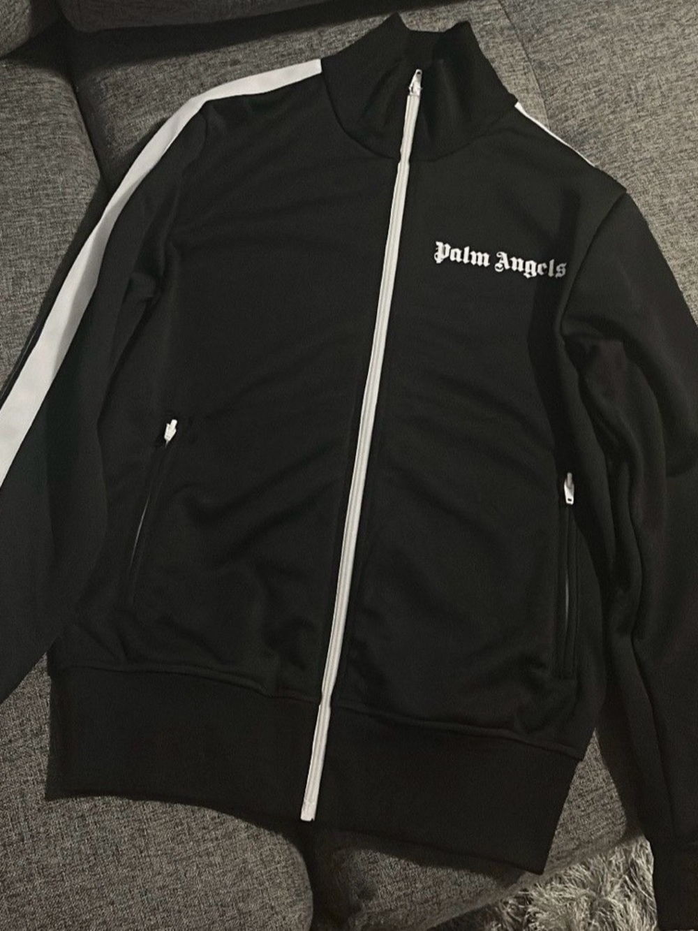 Palm Angels Black Jacket with White Logo and Trim
